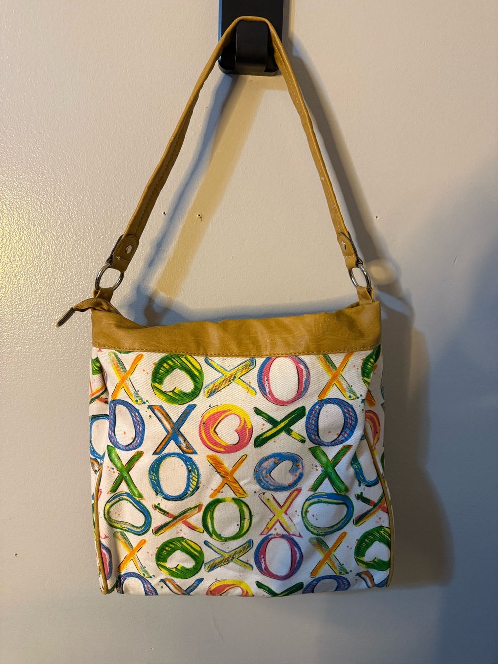 XOXO Multicolor Canvas Shoulder Bag with Mustard Trim